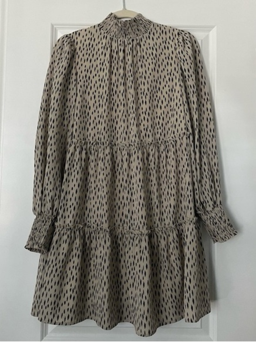 Neutral Taupe Printed Long-Sleeve Mini Dress